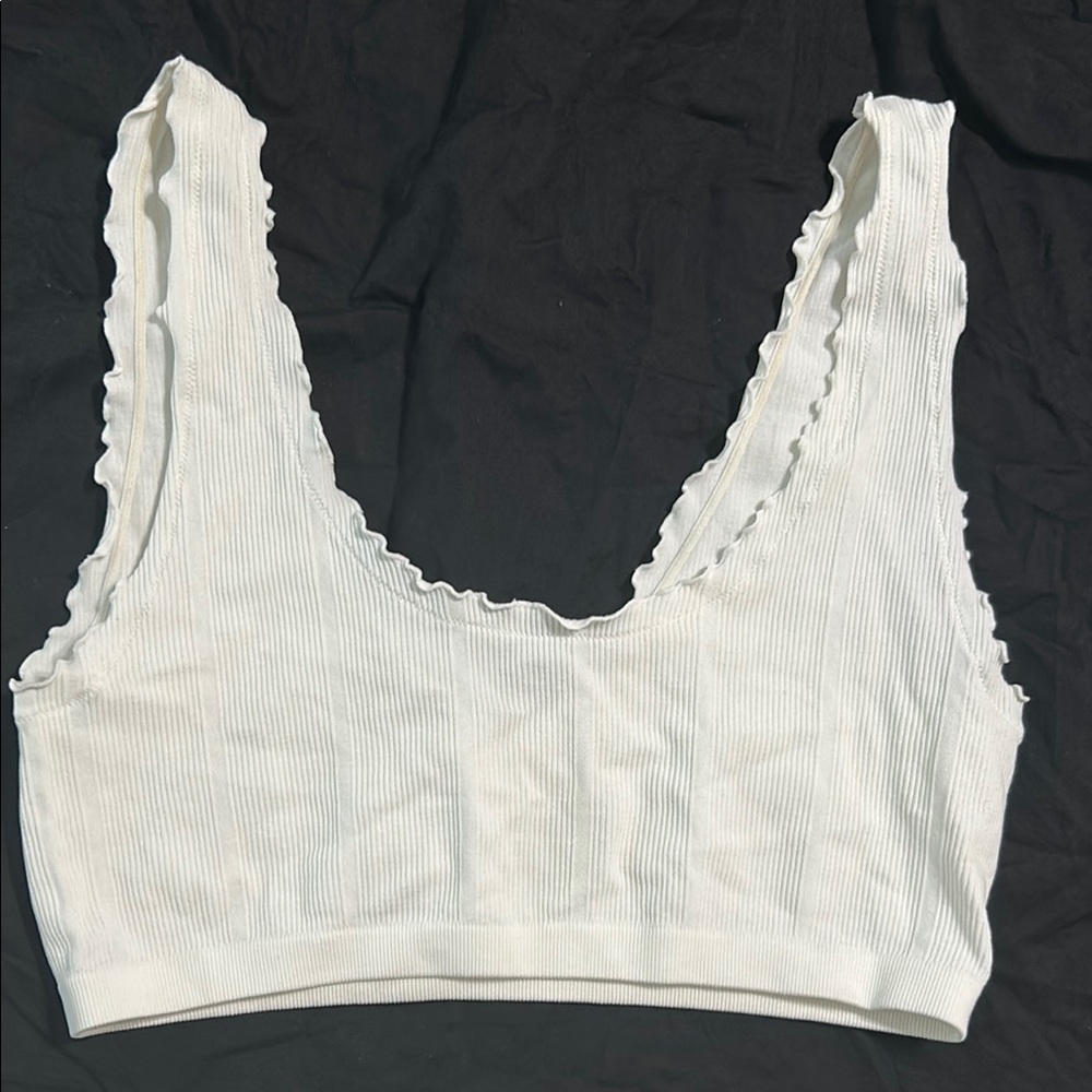 White Ribbed Crop Top - Picture 2 of 3
